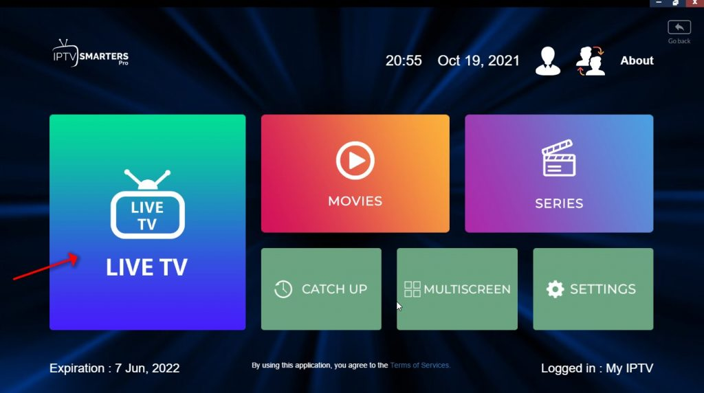 iptv smarters pro home page